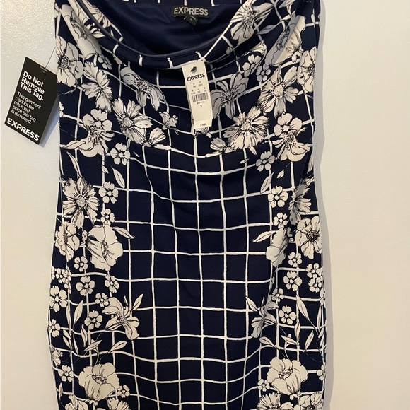 Express Strapless Navy with White Floral Print Dress - Picture 8 of 11